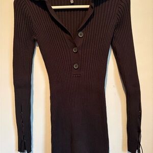 Black Ribbed Knit Sweater Dress